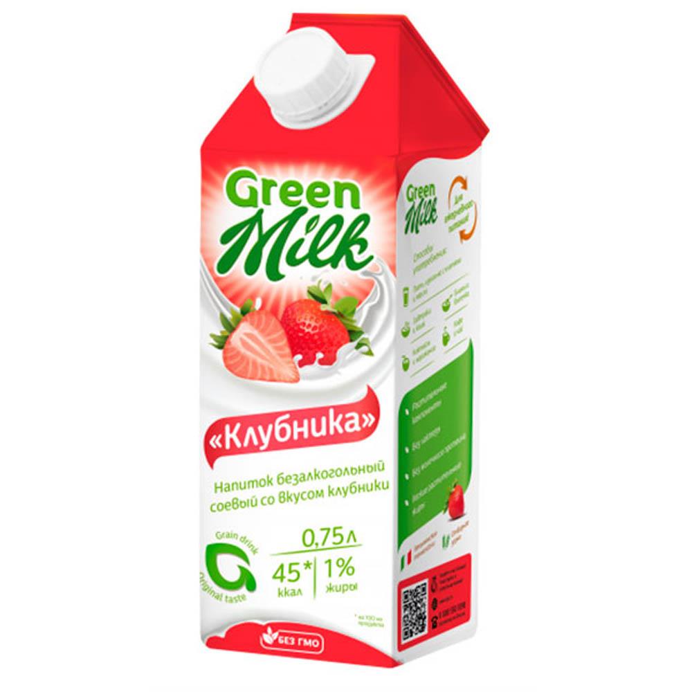 Молоко соевое со вкусом клубники (напиток) 0,75л тетра пак ГОСТ Green Milk™  Россия (КОД 33624) (0°С)